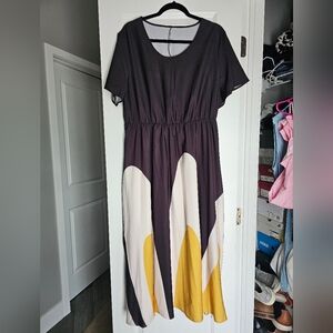 Shein black and yellow swirl dress